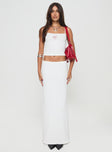 front view of model wearing Princess Polly Suna Top White Sleeveless Scoop Neck 