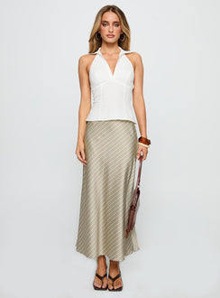   front view of model wearing Princess Polly Mixed Signals Midi Skirt Brown Stripe Midi Skirts 
