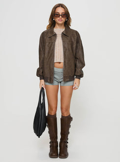 Faux leather bomber jacket  Classic collar, ribbed waistband and cuffs, zip front fastening, twin hip pockets  Non-stretch, fully lined 