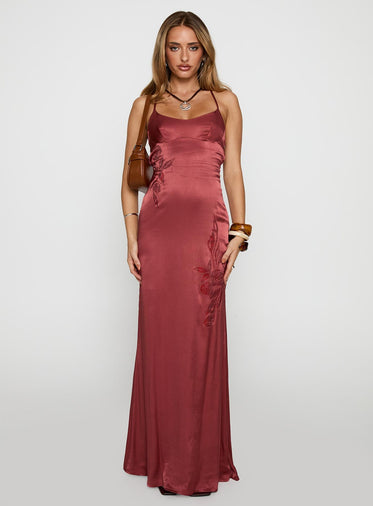 green emerald velvet dress Chiffon Maxi Dress in Red