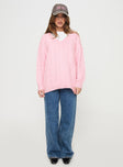 front view of model wearing Princess Polly Moldova Knit Sweater Pink Long 