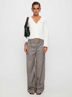front view of model wearing Princess Polly Just Have Fun Wide Leg Pant Grey Tall High Waisted Pants 