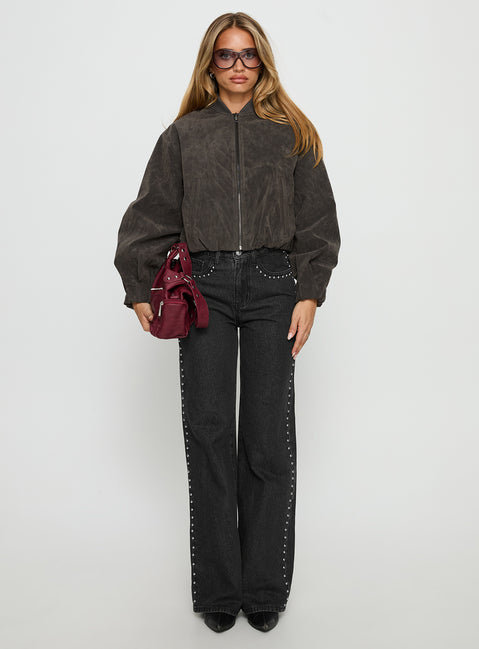 Mastery Faux Suede Bomber Jacket Charcoal