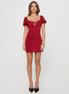 front view of model wearing Princess Polly Kleopatra Mini Dress Red Plunger 