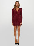 Malop Long Sleeve Mini Dress Burgundy