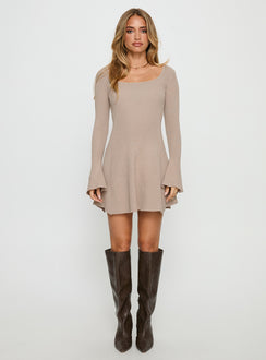Mariel Long Sleeve Knit Mini Dress Beige