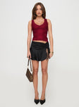 front view of model wearing Princess Polly Far Away Top Burgundy Sleeveless V-Neck 