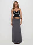   side view of model wearing Princess Polly Calisay Maxi Skirt Slate Maxi 