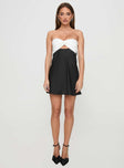 front view of model wearing Princess Polly Shellie Mini Dress Black / White Sweetheart Neckline 