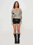 front view of model wearing Princess Polly Fossi Strapless Top Multi Full Sleeves straight 