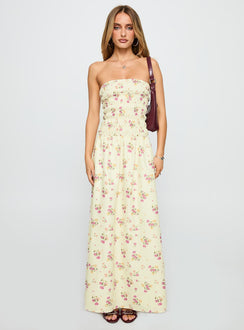 front view of model wearing Princess Polly Human Nature Strapless Maxi Dress Multi Floral Straight Neck 