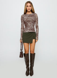 front view of model wearing Princess Polly For The Thrill Skort Green 