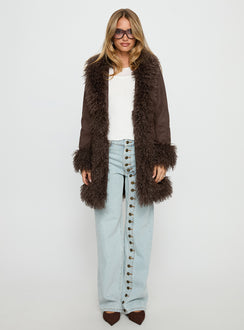 Josefina Faux Fur Detail Jacket Chocolate