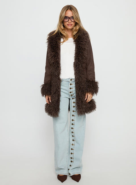 Josefina Faux Fur Detail Jacket Chocolate
