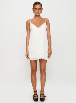 front view of model wearing Princess Polly Baby Honey Pleat Mini Dress White Plunger 