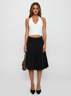   front view of model wearing Princess Polly Agnette Low Rise Midi Skirt Black 