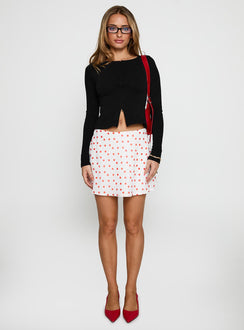   front view of model wearing Princess Polly Dapple Bias Mini Skirt White / Red Polka Mini Skirts 