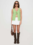 front view of model wearing Princess Polly Give Me A Sign Top Green Sleeveless V-Neck 