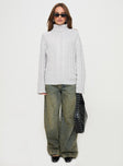 front view of model wearing Princess Polly Nyle Knit Sweater Grey Long 