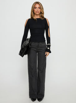 Mariko Side Split Long Sleeve Top Black