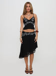   front view of model wearing Princess Polly Pappilion Asymmetrical Midi Skirt Black Midi Skirts 