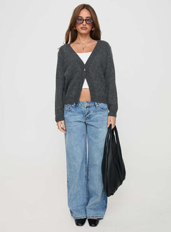 front view of model wearing Princess Polly Larkins Cardigan Grey cropped 