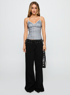front view of model wearing Princess Polly Baccarat Belted Denim Pant Black Low Rise Jeans 