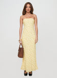 front view of model wearing Princess Polly Brydie Strapless Maxi Dress Yellow Floral Straight Neck 