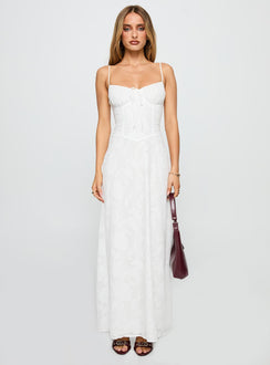 front view of model wearing Princess Polly Kosetta Burnout Maxi Dress White Sweetheart Neckline 