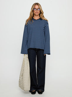Settle Down Collared Long Sleeve Top Navy Stripe