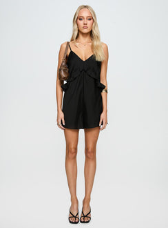 Diamonds Dancing Ruffle Detail Playsuit Black