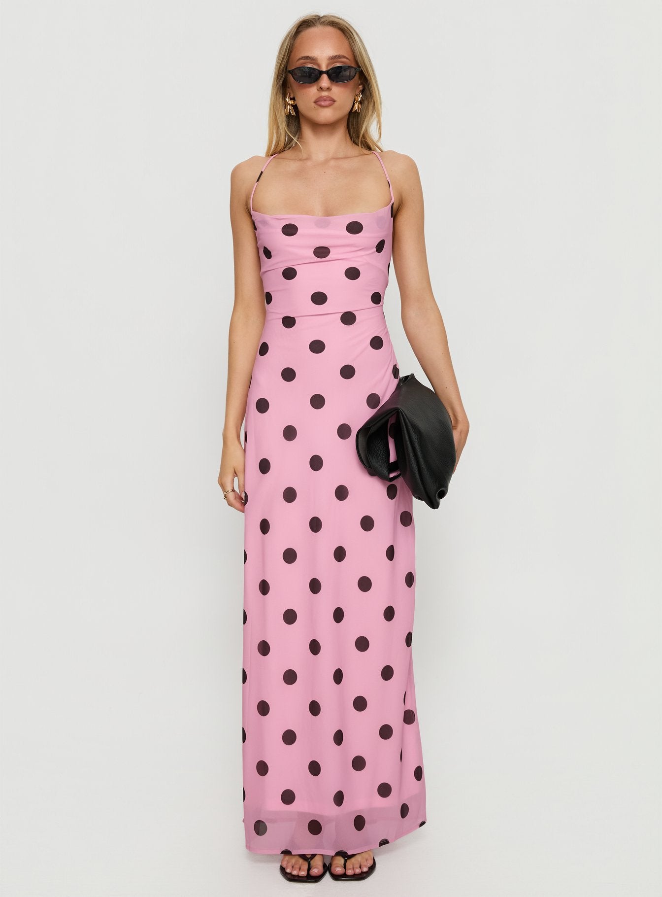 Celena Maxi Dress Pink / Brown Polka