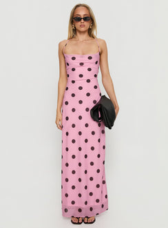 Celena Maxi Dress Pink / Brown Polka