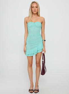 Hailees Lace Strapless Mini Dress Aqua