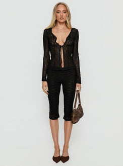 Open Your Heart Tie Detail Long Sleeve Top Black