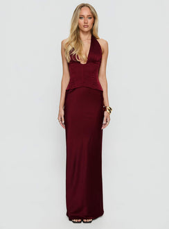 In A Trance Halter Corset Maxi Dress Red
