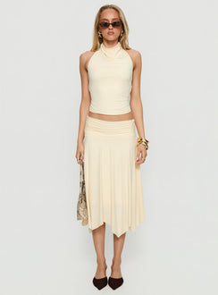   front view of model wearing Princess Polly Scenic Route Asymmetrical Midi Skirt Yellow Midi Skirts 