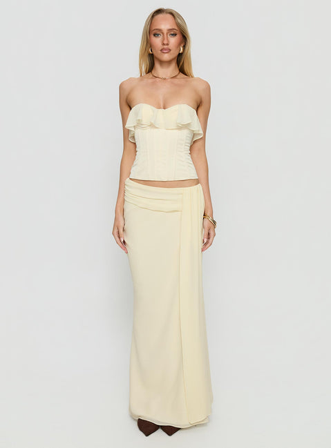   front view of model wearing Princess Polly Holliann Draped Maxi Skirt Butter Maxi Skirts 