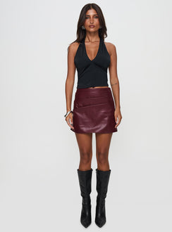   front view of model wearing Princess Polly Kalilah Faux Leather Mini Skirt Red Mini Skirts 