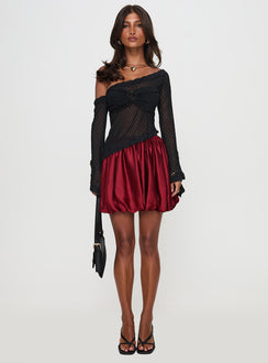   front view of model wearing Princess Polly Rubee Bubble Hem Mini Skirt Red Mini Skirts 