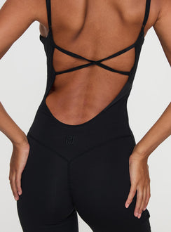 Full-time Flared Backless Active Romper Black
