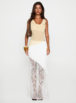back view of model wearing Princess Polly Castelli Lace Maxi Skirt White Maxi 