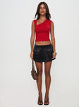 front view of model wearing Princess Polly Ander Top Red Sleeveless Asymmetric Neckline 