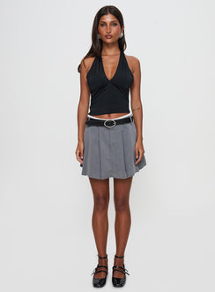   front view of model wearing Princess Polly Simulations Pleated Mini Skirt Grey Mini Skirts 