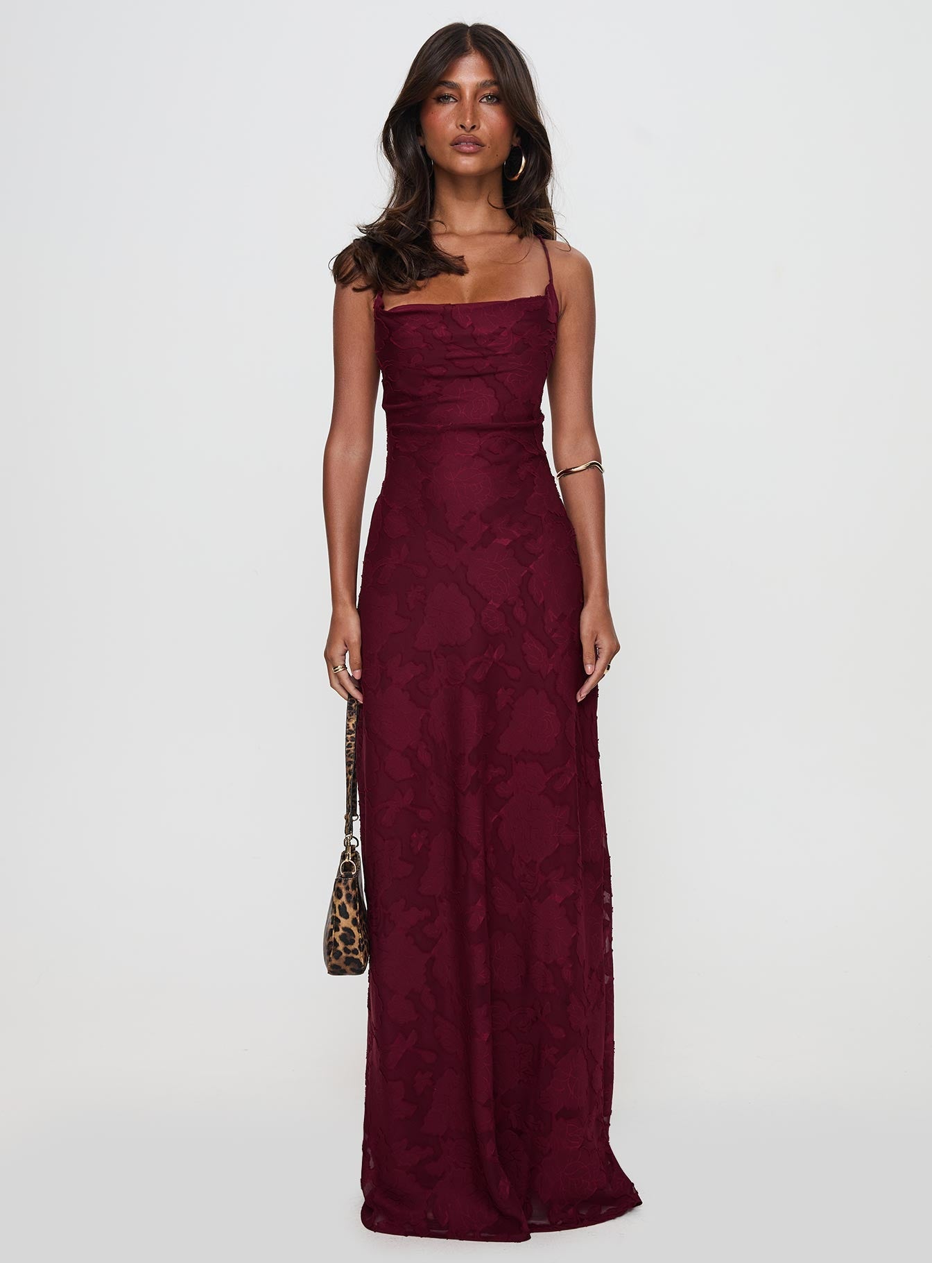 Celena Maxi Dress Burgundy Burnout | Princess Polly Celena Maxi Dress Burgundy Burnout | Princess Polly