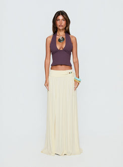   front view of model wearing Princess Polly Velvet Storm Tie Detail Flowy Maxi Skirt Cream Maxi Skirts 