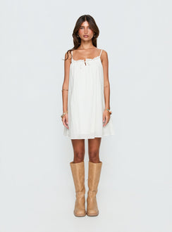 Kind Of Wonderful Tie Detail Baby Doll Mini Dress White