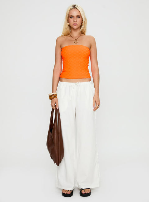 front view of model wearing Princess Polly Destinee Frill Pant White Low Rise Pants 