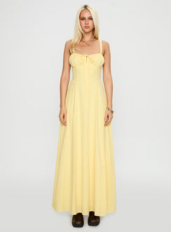front view of model wearing Princess Polly Leticia Maxi Dress Lemon Sweetheart Neckline 
