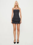 front view of model wearing Princess Polly Jazzmin Mini Dress Charcoal Square Neck 